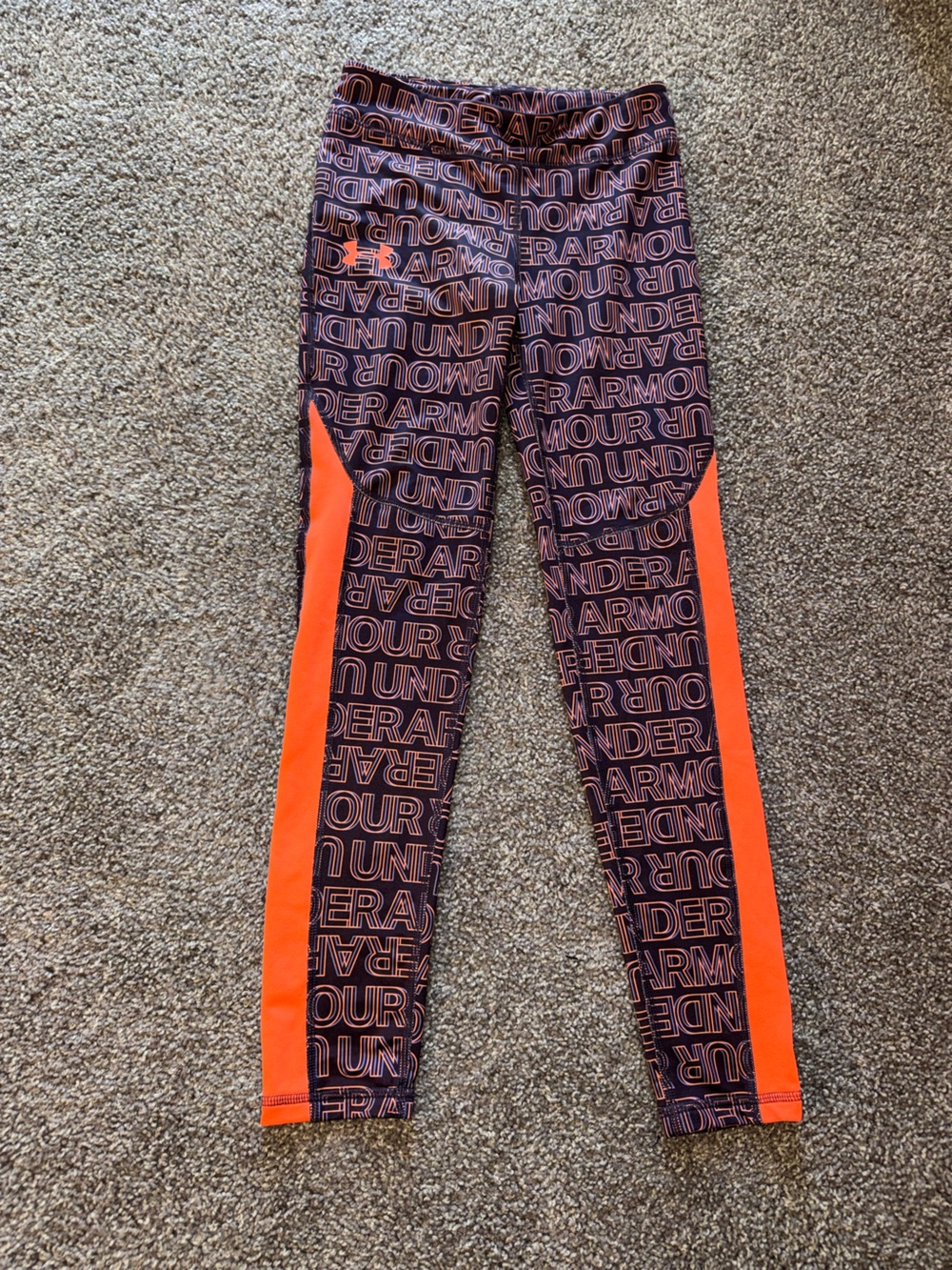 Under Armour Black Leggings with Neon Orange Side Panels